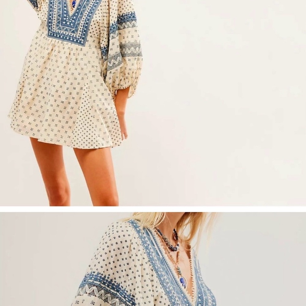 Free People Sweet Southwest Embroidered Mini Dress in Tea Combo - Picture 4 of 5